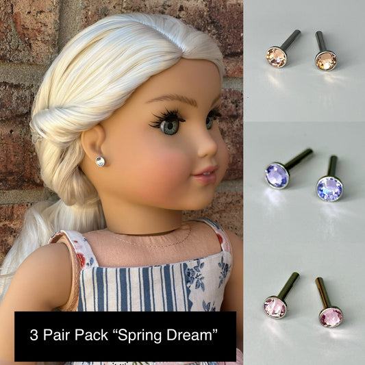 Glam Stone Gem Earrings for 18” Dolls 3 pair pack “Spring Dream”
