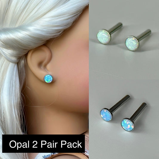 Glam Stone Opal Earrings for 18” Dolls 2 pair pack White & Blue Opal